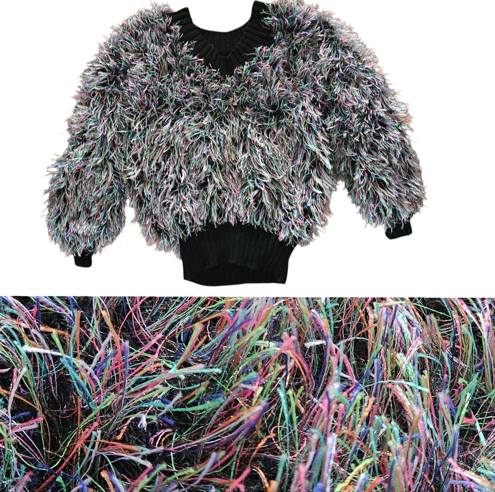 Rainbow Shaggy Fuzzy Oversized Knitted‎ Sweater